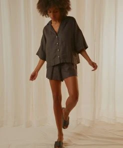 Nude Lucy New & Most Loved Nude Linen Lounge Shirt - Coal