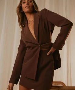 Peppermayo Exclusive Fashion Confidential Cut Out Blazer - Chocolate New & Most Loved