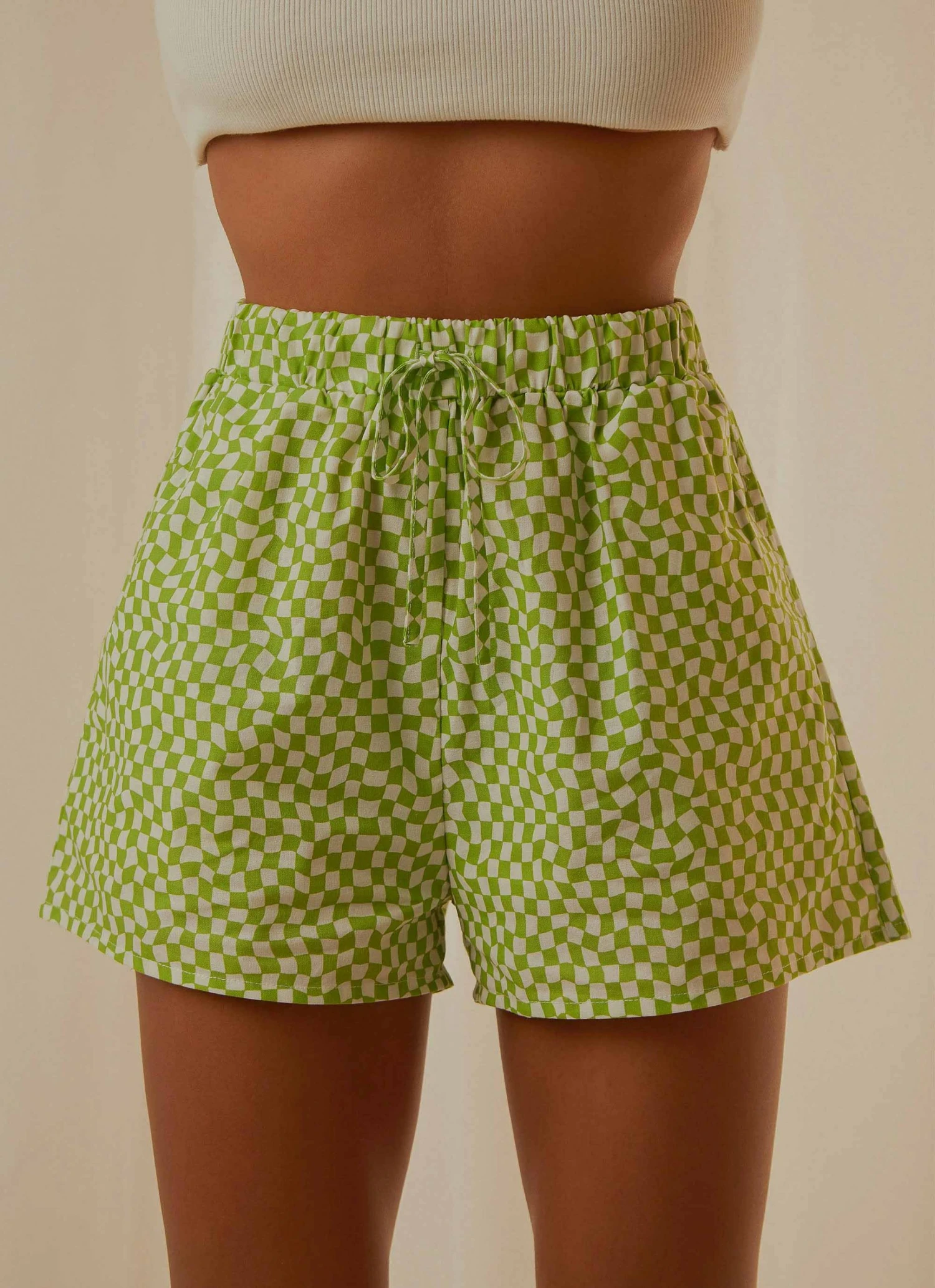 Peppermayo Exclusive Seventies Groove Shorts - Lime Warp Check 6 Peppermayo Exclusive Seventies Groove Shorts - Lime Warp Check