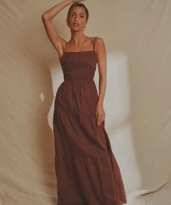 National Breast Cancer Foundation X Peppermayo Havana Linen Maxi Dress - Choc Brown
