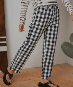 Afends New & Most Loved Gingham Twill Shelby Wide Leg Pant - Black/ White 10 Afends New & Most Loved Gingham Twill Shelby Wide Leg Pant - Black/ White