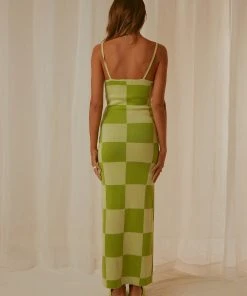 Peppermayo Exclusive New & Most Loved Cali Sweetheart Knit Maxi Dress - Green Checkers