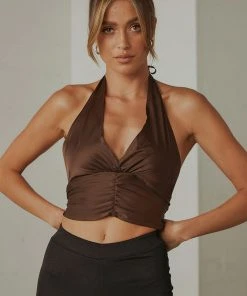 Peppermayo Exclusive Betty Halter Neck Top - Choc Brown New & Most Loved