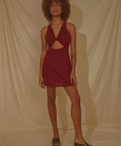 Peppermayo Exclusive New & Most Loved Rosemarie Linen Mini Dress - Burgundy
