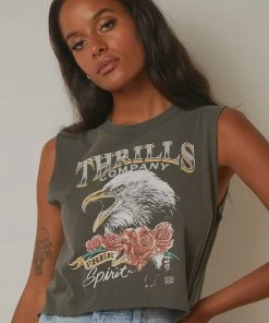 Thrills Rose Spirit Crop Muscle - Merch Black New & Most Loved