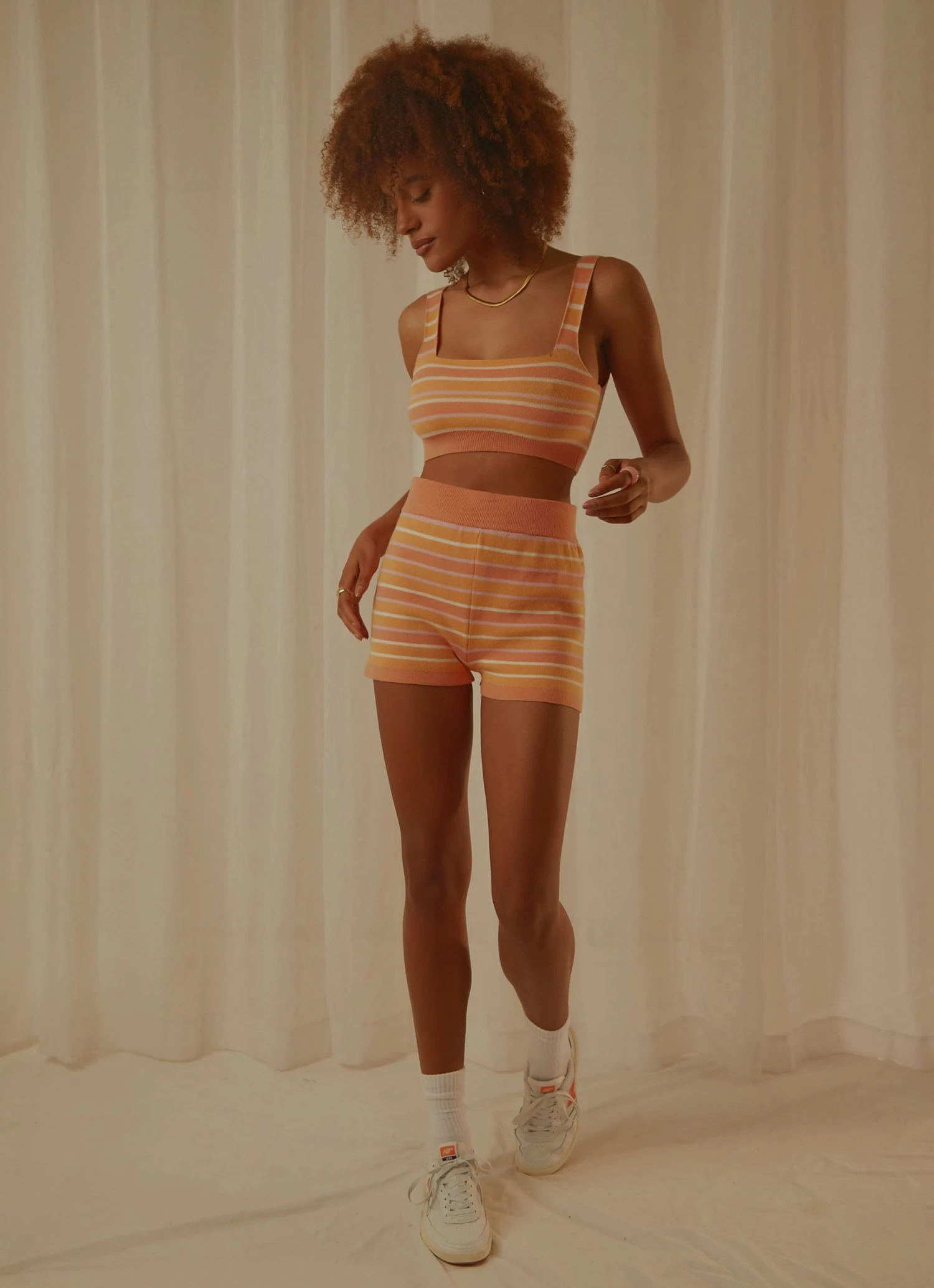 Peppermayo Exclusive New & Most Loved Rhodes Knit Shorts - Peach Multi Stripe 3 Peppermayo Exclusive New & Most Loved Rhodes Knit Shorts - Peach Multi Stripe