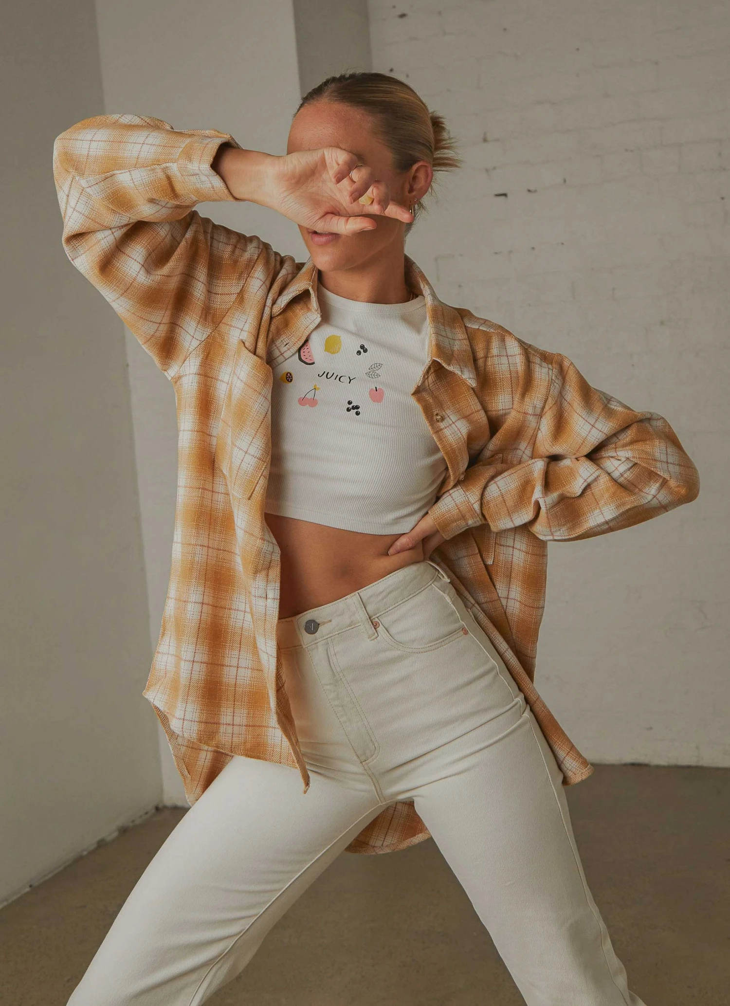 Peppermayo Know No Better Shirt - Beige Plaid New & Most Loved 4 Peppermayo Know No Better Shirt - Beige Plaid New & Most Loved