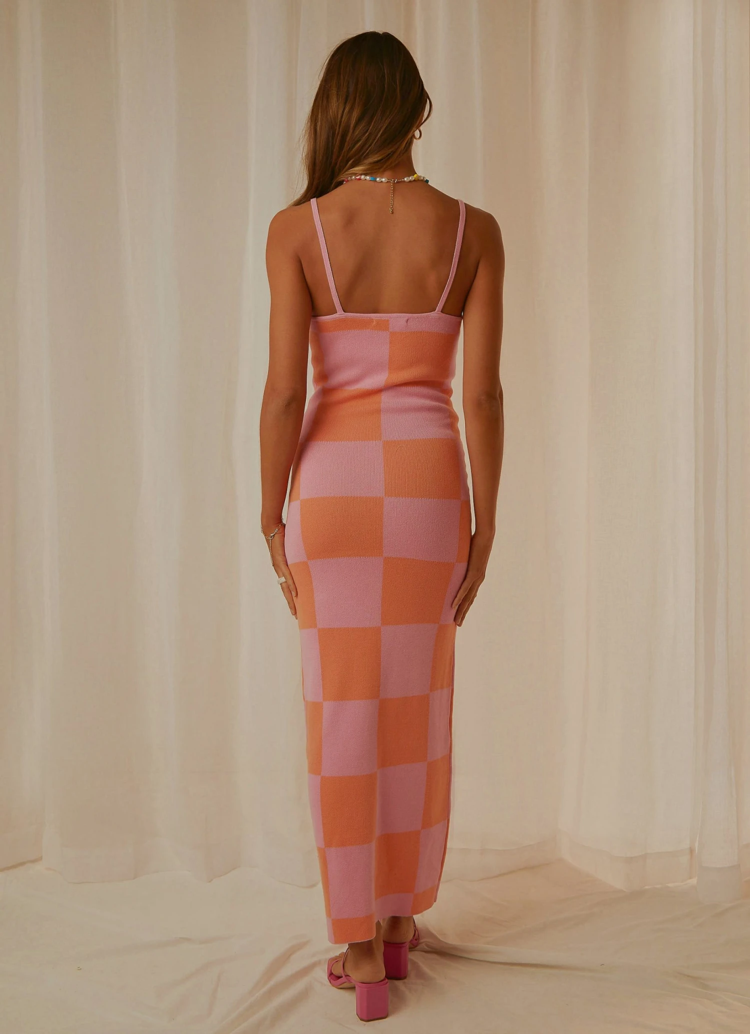 Peppermayo Exclusive Cali Sweetheart Knit Maxi Dress - Pink And Orange Checkers 8 Peppermayo Exclusive Cali Sweetheart Knit Maxi Dress - Pink And Orange Checkers
