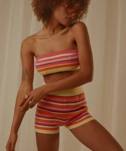 Peppermayo Exclusive Sweet Talker Knit Crop Top - Pink Multi Stripe New & Most Loved