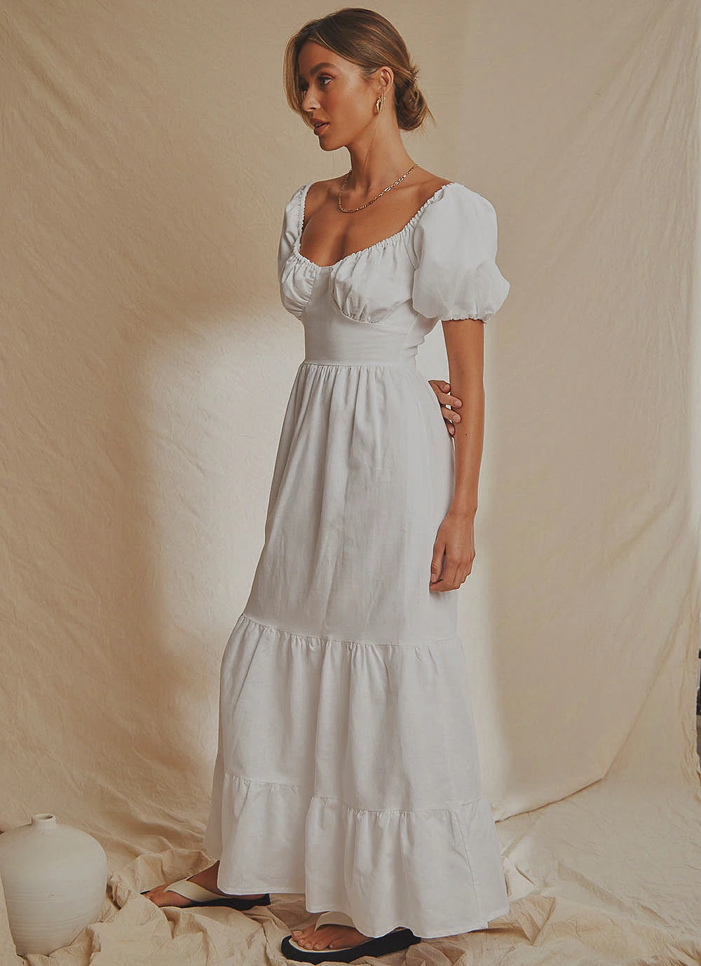 National Breast Cancer Foundation X Peppermayo Europe Local Linen Maxi Dress - White National Breast Cancer Foundation X Peppermayo Europe Local Linen Maxi Dress - White