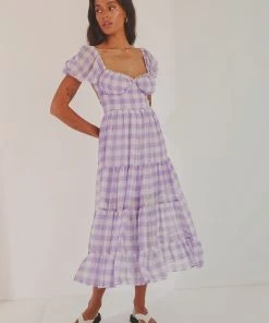 Peppermayo New & Most Loved Blissful Midi Dress - Lilac Check