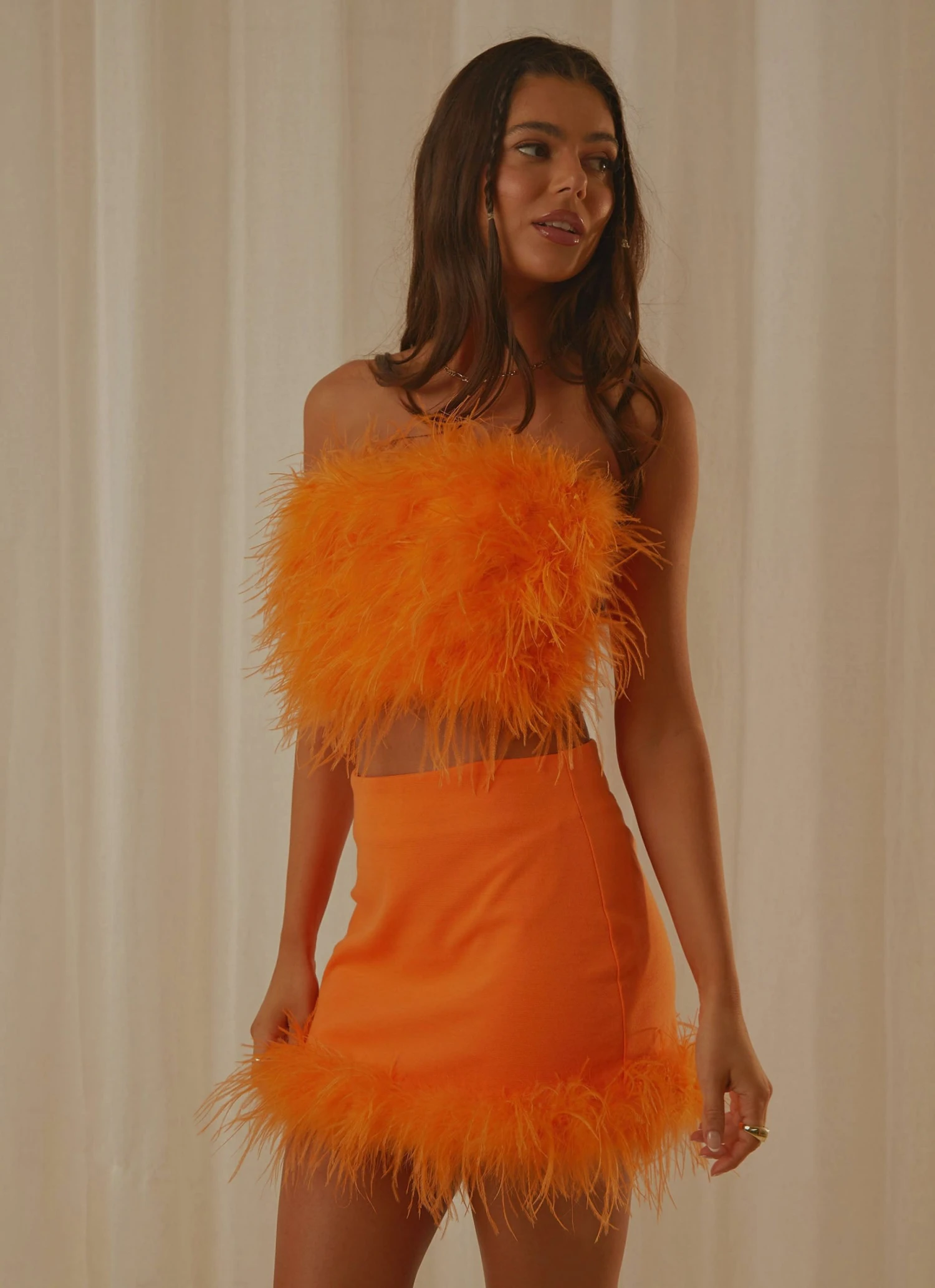 Peppermayo Exclusive The Night Is Ours Feather Crop Top - Tangerine New & Most Loved 4 Peppermayo Exclusive The Night Is Ours Feather Crop Top - Tangerine New & Most Loved