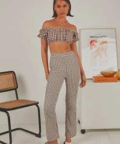 Peppermayo Exclusive New & Most Loved Les Deux Crop Top - Choc Brown Gingham