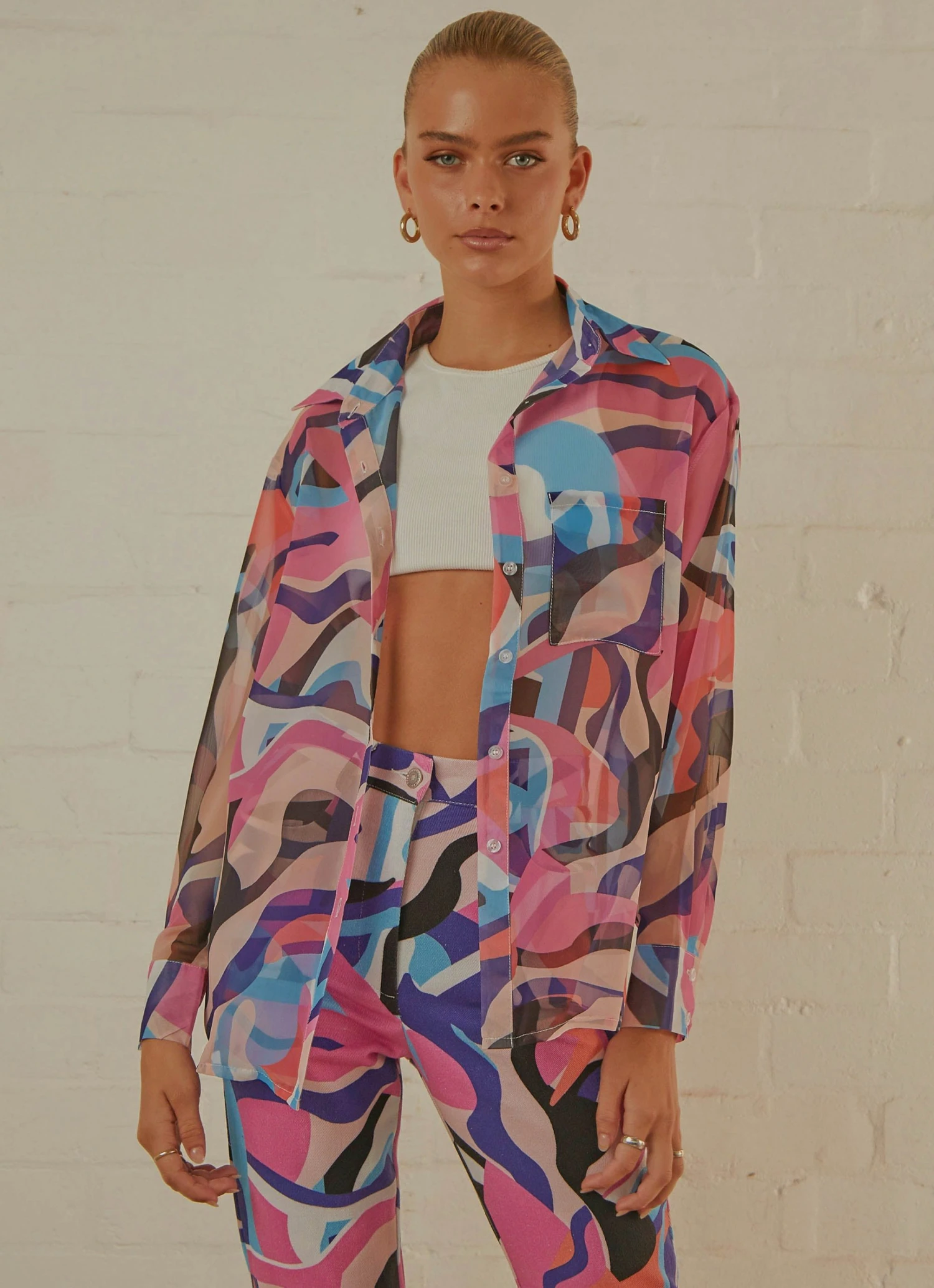 Peppermayo Exclusive Trippy Long Sleeve Sheer Shirt - 80s Retro New & Most Loved 5 Peppermayo Exclusive Trippy Long Sleeve Sheer Shirt - 80s Retro New & Most Loved