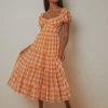Peppermayo Blissful Midi Dress - Orange Check 1 Peppermayo Blissful Midi Dress - Orange Check