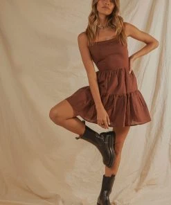 Peppermayo Exclusive Love Signs Linen Mini Dress - Choc Brown New & Most Loved