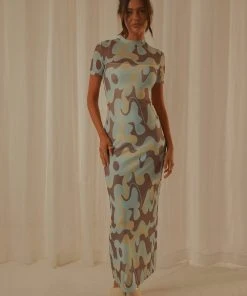 Peppermayo Exclusive Remix Mesh Maxi Dress - Dusty Blue