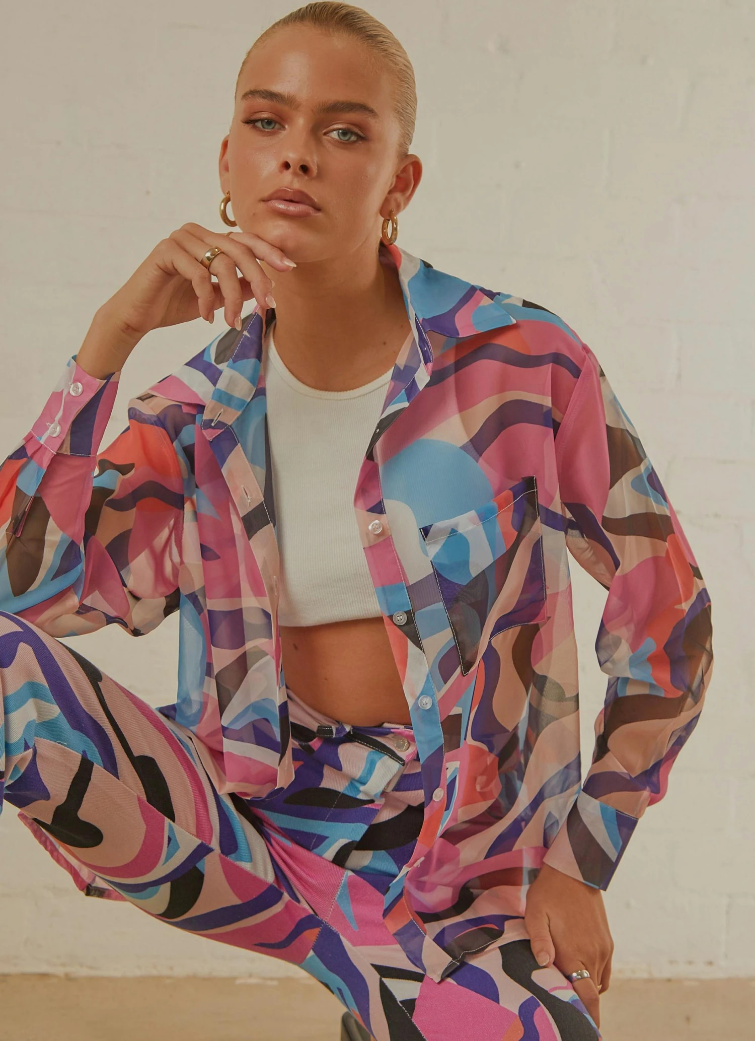 Peppermayo Exclusive Trippy Long Sleeve Sheer Shirt - 80s Retro New & Most Loved 3 Peppermayo Exclusive Trippy Long Sleeve Sheer Shirt - 80s Retro New & Most Loved