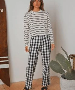 Afends New & Most Loved Gingham Twill Shelby Wide Leg Pant - Black/ White