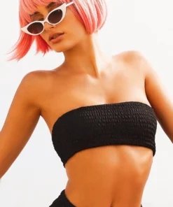 Peppermayo Honey Bandeau Bikini Top - Black Shirred Swimwear
