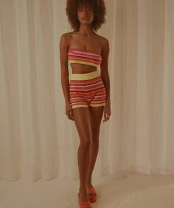 Peppermayo Exclusive Sweet Talker Knit Crop Top - Pink Multi Stripe New & Most Loved