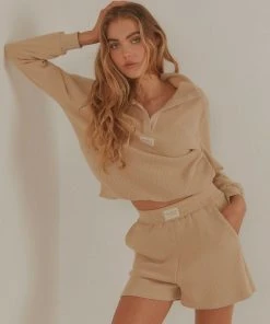 Vacancy Supply New & Most Loved Drift Collared Waffle Jumper - Beige