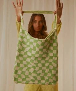 Peppermayo Exclusive Venice Beach Knit Bag - Lime Green Check New & Most Loved