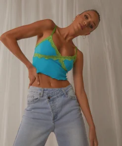 Peppermayo New Tops 90s Nights Lace Crop - Blue