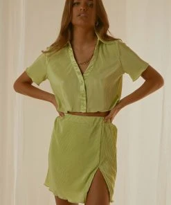 Peppermayo Exclusive Sun Downer Cropped Shirt - Lime Green New & Most Loved