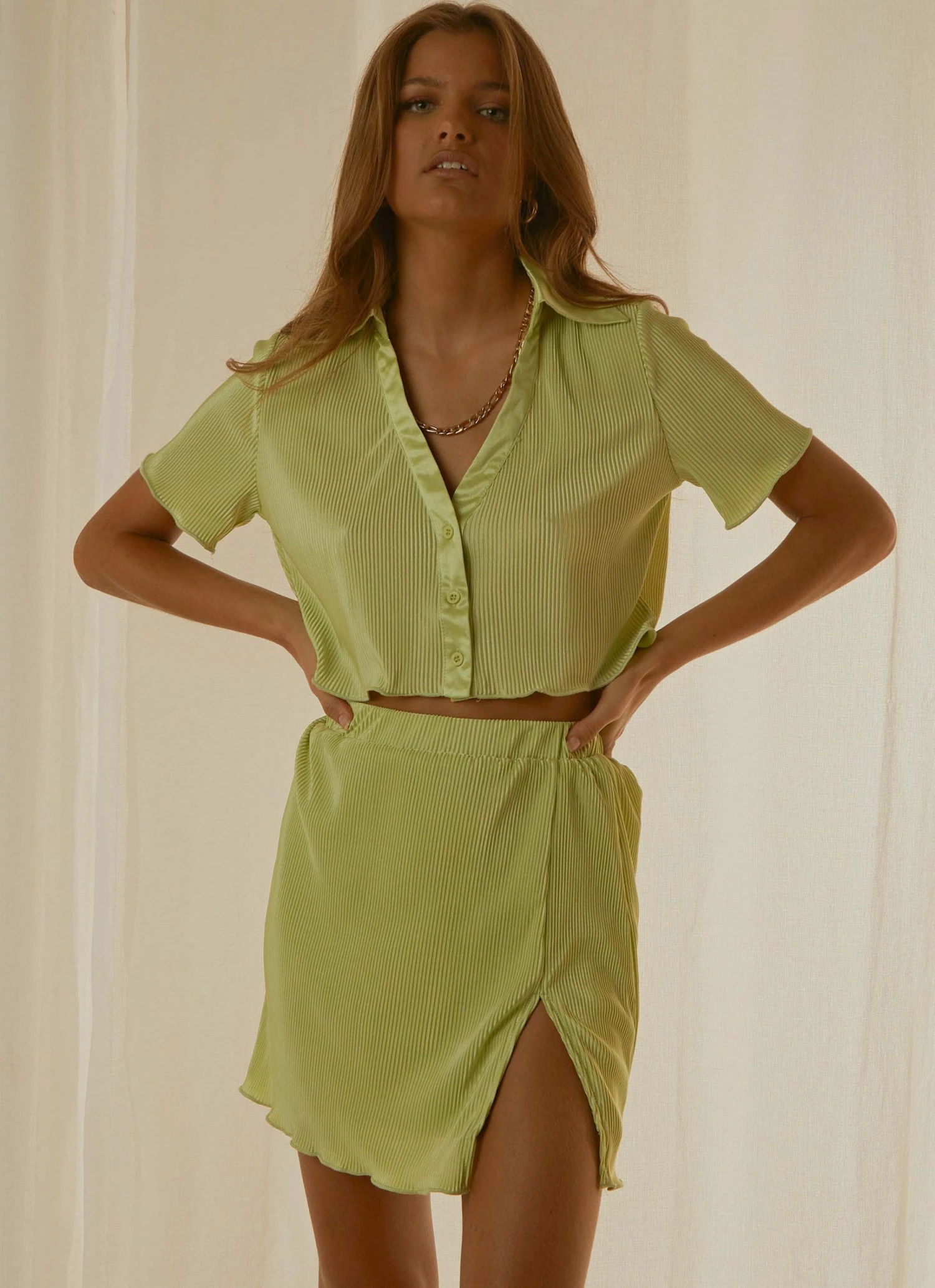 Peppermayo Exclusive Sun Downer Cropped Shirt - Lime Green New & Most Loved 3 Peppermayo Exclusive Sun Downer Cropped Shirt - Lime Green New & Most Loved
