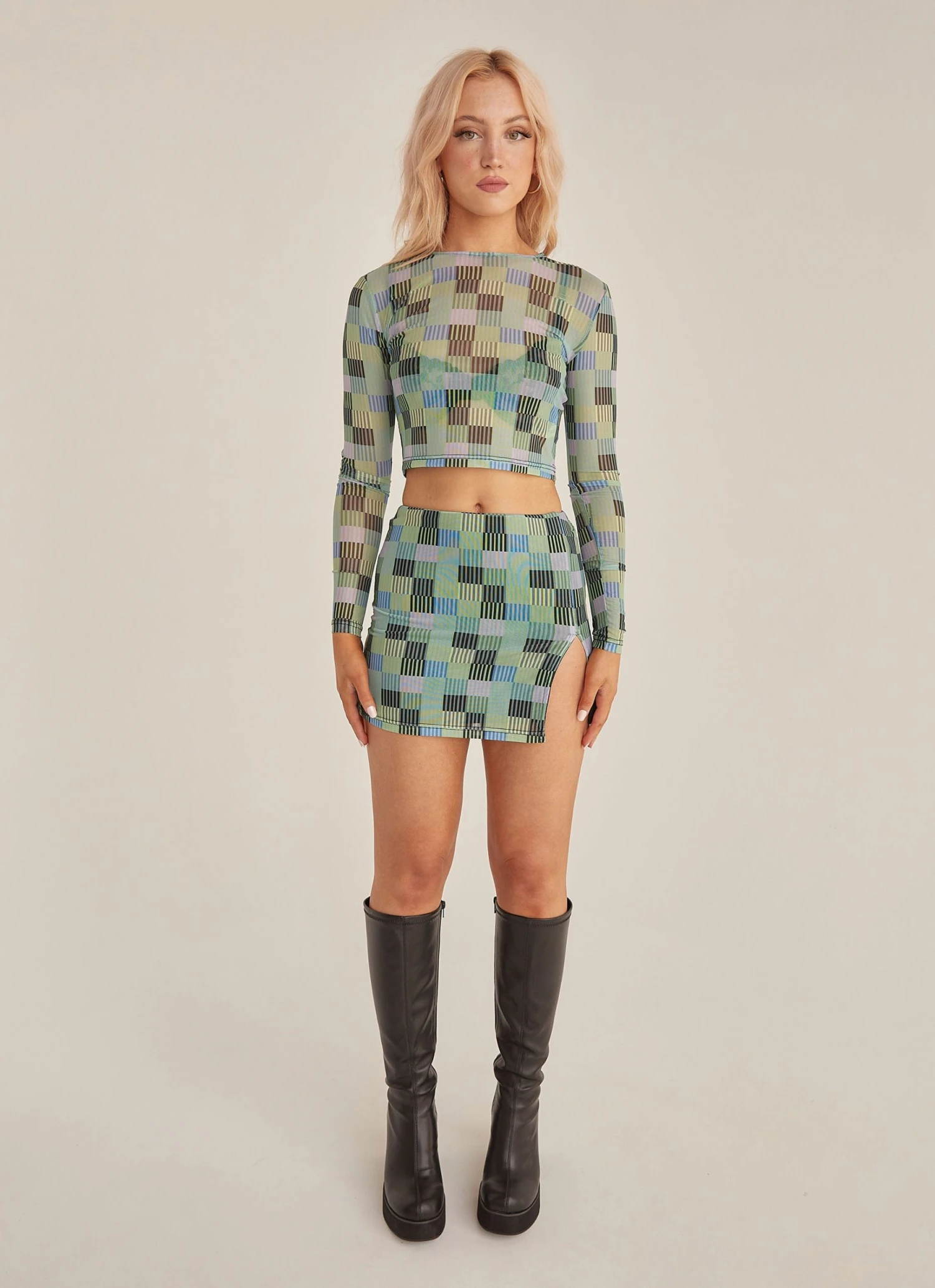 Riley Hubatka X Peppermayo The Good Times Mesh Mini Skirt - Techno Check New & Most Loved Riley Hubatka X Peppermayo The Good Times Mesh Mini Skirt - Techno Check New & Most Loved