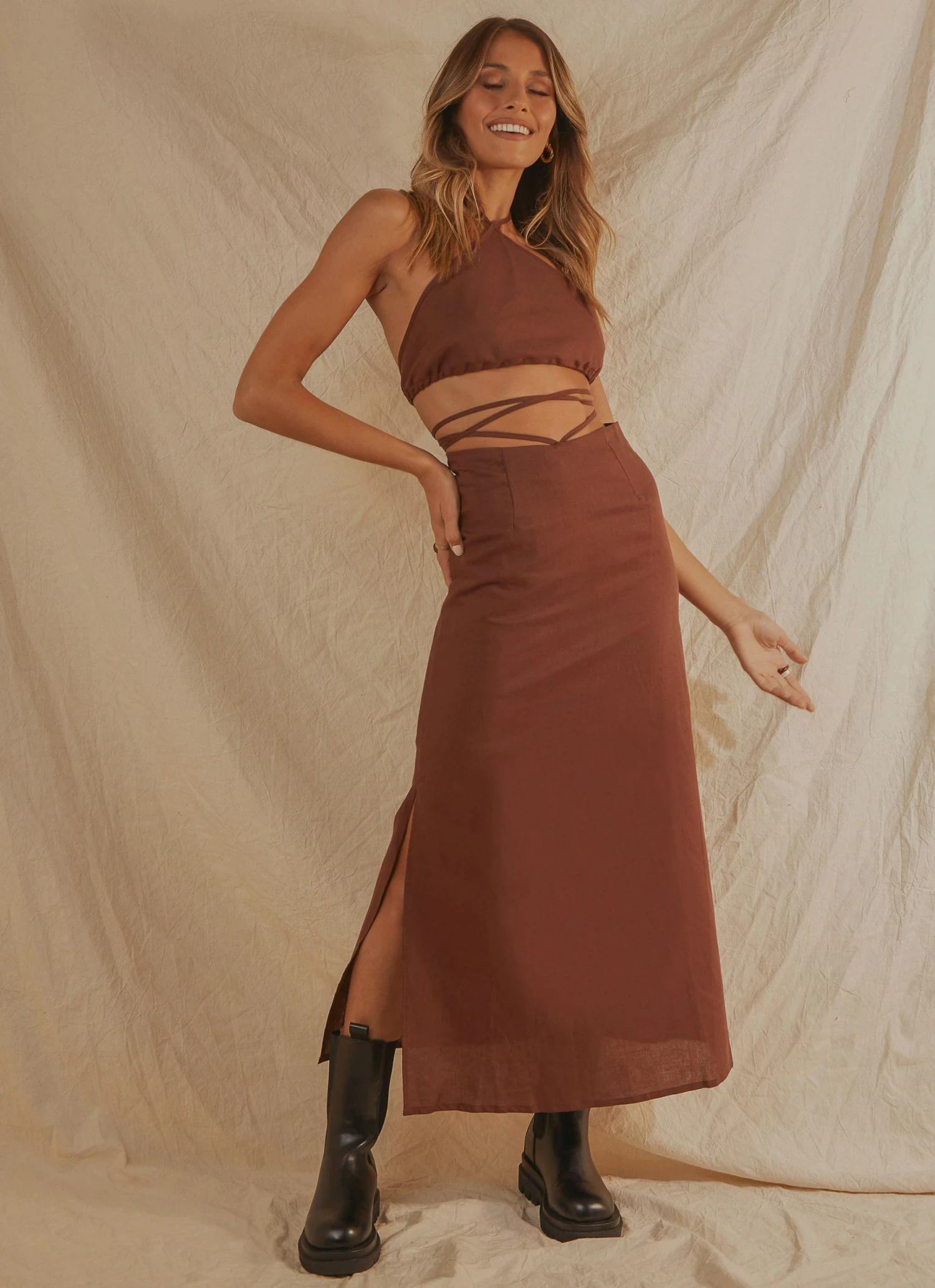 Peppermayo Exclusive Beach Club Linen Tie Skirt - Choc Brown New & Most Loved 4 Peppermayo Exclusive Beach Club Linen Tie Skirt - Choc Brown New & Most Loved
