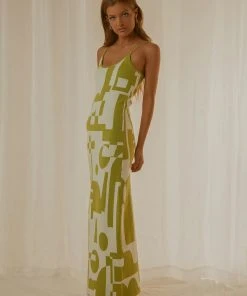 Peppermayo Exclusive New & Most Loved Cali Sweetheart Knit Maxi Dress - Lime Green Geo