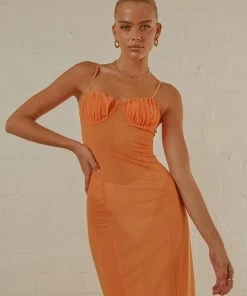 Peppermayo Exclusive California Honey Sheer Maxi Dress - Tangerine
