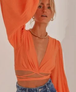 Peppermayo New & Most Loved Farrah Tie Front Crop Top - Orange