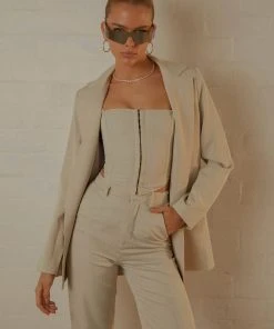 Peppermayo Exclusive New & Most Loved Mia Oversized Blazer - Stone Pinstripe
