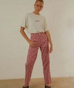 Afends Shelby Hemp Print Wide Leg Pant - Red