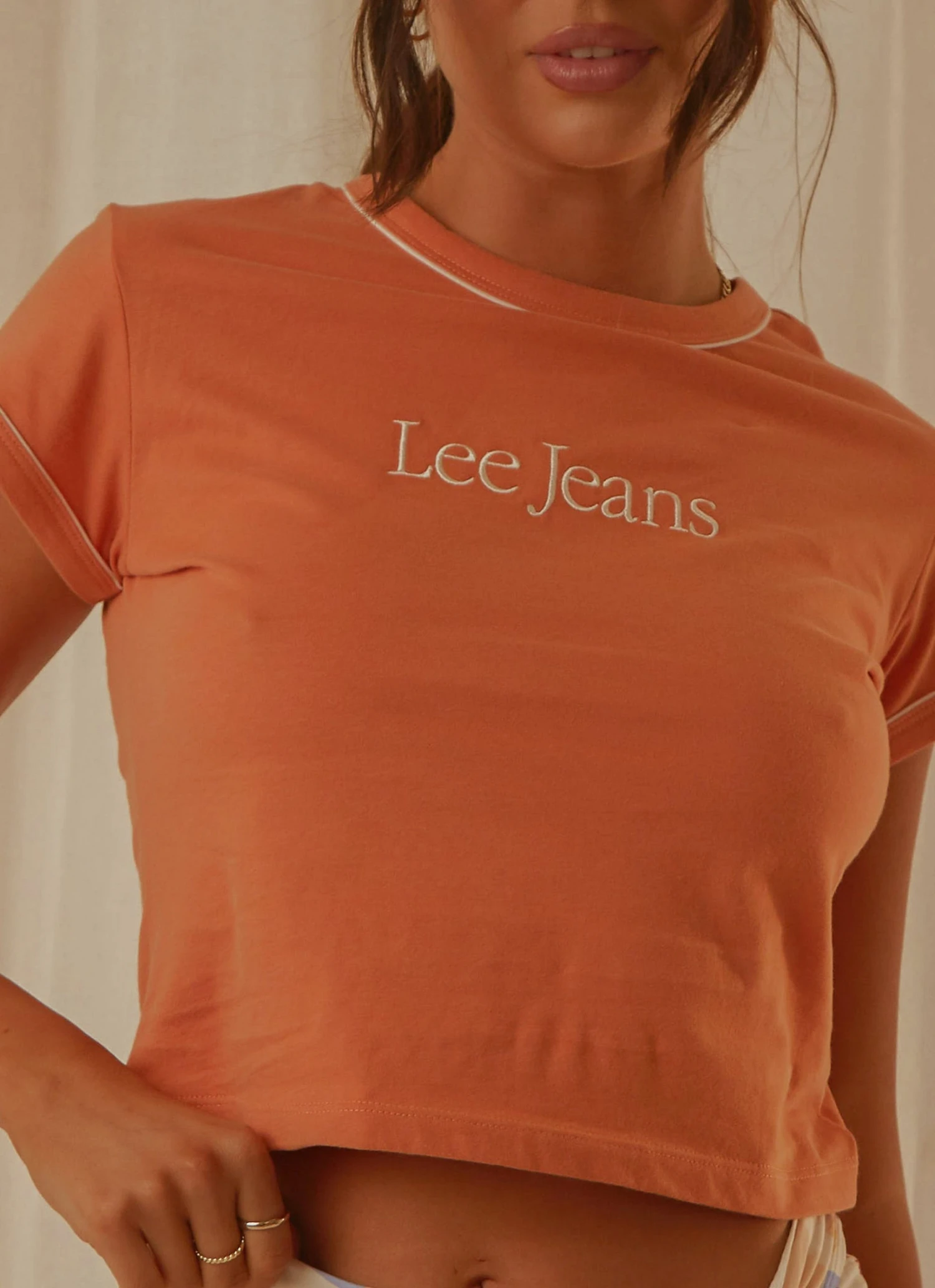Lee New & Most Loved Piped Baby Tee - Coral Gold 7 Lee New & Most Loved Piped Baby Tee - Coral Gold