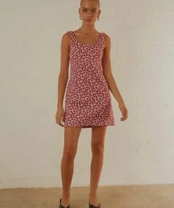Afends Madeline Hemp Printed Mini Dress - Red New & Most Loved