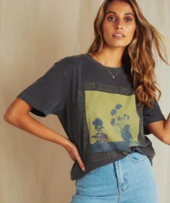 Afends Here Now Boyfriend Fit Tee - Washed Black Best Selling