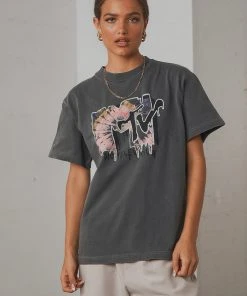 Rolla's New & Most Loved Tomboy MTV Tie Dye Tee - Black