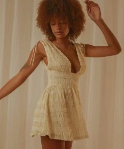 Peppermayo Exclusive Heartbreak Hotel Ruched Mini Dress - Creme