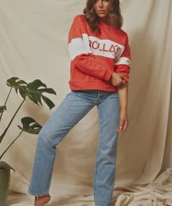 Rolla's Logo Split Sweater - Faded Red 10 Rolla's Logo Split Sweater - Faded Red