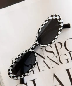 Peppermayo Poolside Mimosas Sunglasses - Black And Whiter White Check