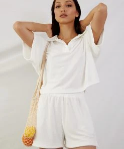 Peppermayo Exclusive Provence Collared Terry Top - White New & Most Loved