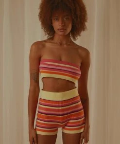 Peppermayo Exclusive Sweet Talker Knit Crop Top - Pink Multi Stripe New & Most Loved