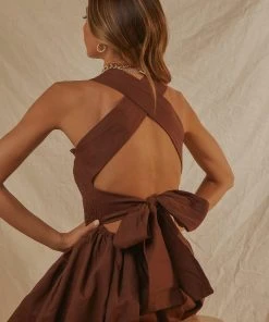 Peppermayo Exclusive European Towns Linen Mini Dress - Choc Brown New & Most Loved