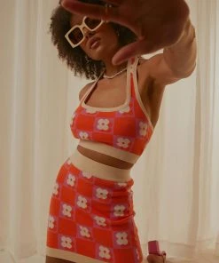 Peppermayo Exclusive Flower Market Knit Mini Skirt - Orange Mod Floral New & Most Loved