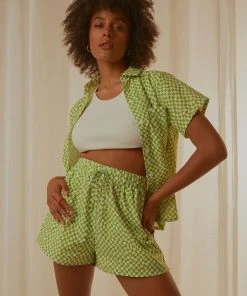 Peppermayo Exclusive Seventies Groove Shorts - Lime Warp Check 10 Peppermayo Exclusive Seventies Groove Shorts - Lime Warp Check