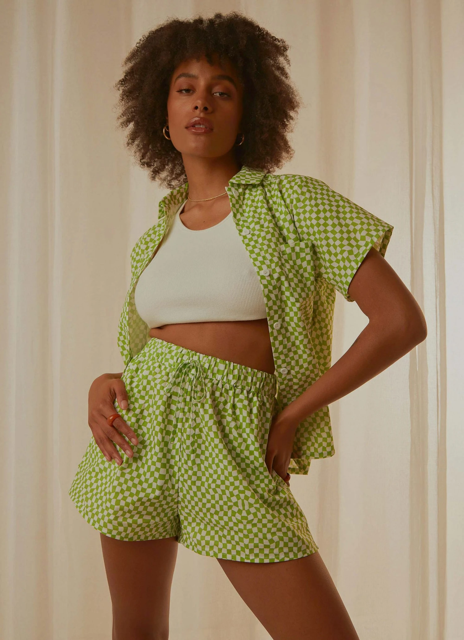 Peppermayo Exclusive Seventies Groove Shorts - Lime Warp Check 5 Peppermayo Exclusive Seventies Groove Shorts - Lime Warp Check